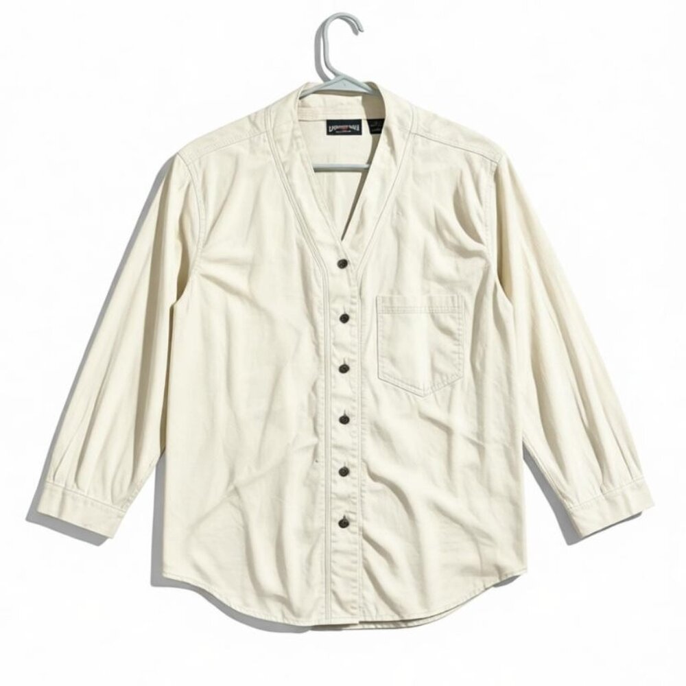 Vintage American Eagle 100% Cotton Cream V Neck Boho Shirt Sz Small
